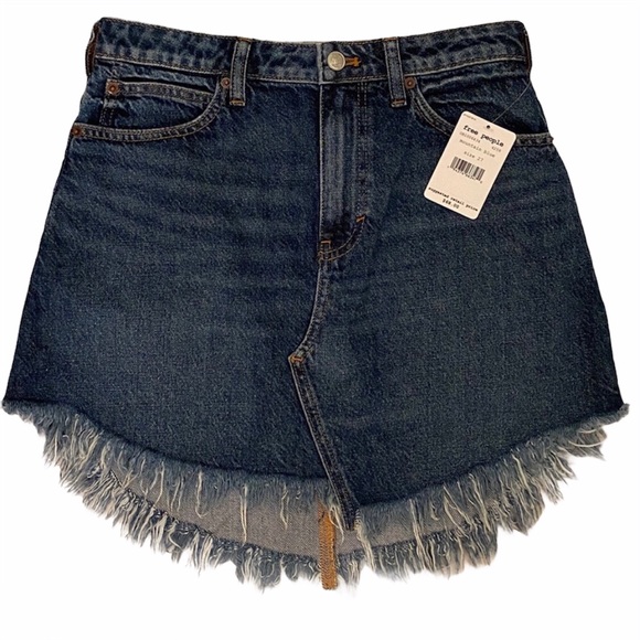 FREE PEOPLE Bailey Denim Mini Skirt | Distressed Jean Skirt | Boho | Size 27 - Picture 9 of 17